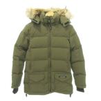 カナダグース CANADA GOOSE 美品 01T-01769815 ダウンジャケット ファー ナイロン ジップ 無地 厚手 Sサイズ カーキ メンズ