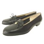 未使用品 サルヴァトーレフェラガモ Salvatore Ferragamo レザー パンプス フラット プレーントゥ 7.5 24.5cm 黒 ブラック ■GY47 レディー