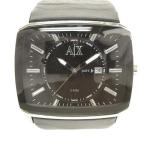 中古 アルマーニエクスチェンジ A/X ARMANI EXCHANGE AX2080 クオーツ 腕時計 レザーベルト スクエアケース ブラック文字盤 メンズ 【ベクトル 古着】