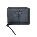 ショッピングトリーバーチ トリーバーチ TORY BURCH McGRAW 2つ折財布 ウォレット ラウンドファスナー レザー 64522 黒 ブラック ゴールドカラー金具 レディース