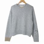 ユニクロ アニヤハインドマーチ 美品 23AW プレミアムラムクルーネックセーター ニット 長袖 厚手 刺? ウール ユニセックス L グレー X