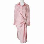 ザラ ZARA 美品 シャツワンピース ロング 変形 スリット 長袖 ストライプ スキッパー M 170/88A ピンク ホワイト X レディース