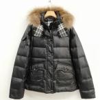 バーバリーブルーレーベル BURBERRY BLUE LABEL ダウンジャケット ダウンパーカー ラクーンファー付 38 ブラック レディース