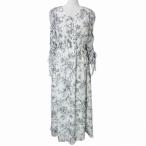 ジルバイジルスチュアート 美品 24SS ビッグフラワーシャーリングワンピース ロング 袖カットアウト 長袖 Vネック 花柄 FR ブラック