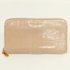 ミュウミュウ miumiu クロコ型押し ラウンドジップ ロング ウォレット 長財布 ピンクベージュ レディース