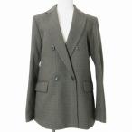 ユニクロ UNIQLO 美品 22AW ダブルジャケット チドリ 211-452679 千鳥格子 総裏地 ウール混 S オリーブ X レディース