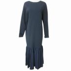 未使用品 ルーニィ LOUNIE 23SS タグ付き フリルヘムニットワンピース 13135301 ロング 長袖 切替 ドロップショルダー 38 M相当 ネイビー