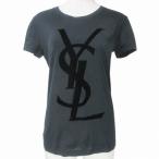 イヴサンローランリヴゴーシュ カサンドラ カットソー Tシャツ 半袖 フロッキープリント クルーネック XS 黒 ブラック X レディース