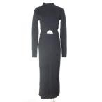 evu белка EVRIS вязаный выставить длинная юбка длинный рукав ребра с высоким воротником чёрный черный свободный размер X женский 