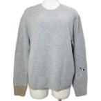 ユニクロ アニヤハインドマーチ 美品 23AW プレミアムラムクルーネックセーター 251-468868 ニット 長袖 厚手 刺? M グレー ベージュ X