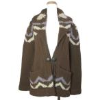 シー SEA カウチンニット カーディガン コンチョボタン ショールカラー 長袖 ウール 厚手 フリーサイズ 茶 ブラウン /X レディース