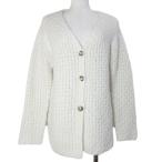 ショッピングzara ザラ ZARA 美品 ローゲージ テクスチャーニットカーディガン アルパカ混 長袖 厚手 Vネック M 170/88A エクリュ ホワイト系 /X