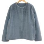 ユニクロ UNIQLO 美品 20AW 大きいサイズ スムースヤーンフリースノーカラージャケット 241-428329 スナップボタン XXL 青 ブルー /X