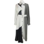 ユナイテッドトウキョウ 美品 ブロッキングラインプリーツワンピース 141510012 ロング 長袖 ベルト付き シャツワンピ フリーサイズ