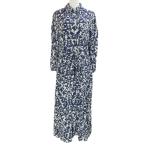 ショッピングzara ザラ ZARA ロングシャツワンピース 長袖 総柄 ウエストリボン レーヨン XS 160/80A ネイビー ホワイト /X レディース