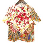 ドルチェ&ガッバーナ ドルガバ DOLCE&GABBANA フラワー 扇子 プリント 総柄 コットン ブラウス シャツ プルオーバー 半袖 美品 46 マルチカ