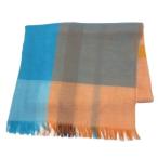 ショッピングオブ ジョンストンズオブエルガン ストール ライトウェイトメリノスカーフ サマーウール チェック フリンジ ブルー オレンジ ホワイト /X