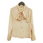 シャネル CHANEL ヴィンテージ シルク ボウタイ ブラウス シャツ ココマーク 刺繍 金ボタン ダブルカフス クリーム レディース