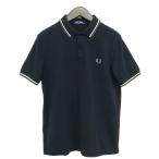 フレッドペリー FRED PERRY ポロシャツ リブライン ワンポイント 鹿の子 半袖 M ダークネイビー メンズ