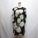 ショッピングドルチェ ドルチェ&ガッバーナ ドルガバ DOLCE&GABBANA チューリップ柄 ワンピース ドレス 七分袖 花柄 38 黒 ブラック 裏地付き イタリー製 正規品