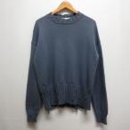 マルニ MARNI 美品 ダメージ コットン ニット セーター 42 ブルーグレー GCMG0210A0 UFC652 ロゴ刺繍 イタリア製 正規品 メンズ