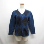 ショッピングprit プリット prit アーガイルチェック柄 Vネック ニット カーディガン ネイビーブルー ウール混 レディース