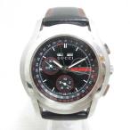 グッチ GUCCI 5500 クロノグラフ トリプルカレンダー クォーツ 腕時計 黒文字盤 シルバー色 ステンレススチール レザーベルト ☆AA★