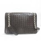 ボッテガヴェネタ BOTTEGA VENETA チェーン ショルダー バッグ イントレチャート レザー ブラウン 茶 鞄 フラップ 編み込み ☆AA★