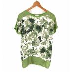 モンクレール MONCLER シルク ボタニカル柄 カットソー Tシャツ M 緑 グリーン ☆AA★ レディース