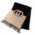 グッチ GUCCI ロゴ インターロッキングG ウール スカーフ マフラー 黒 ベージュ ☆AA★ メンズ レディース