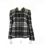 JOSH&amp;CO.,LTDjoshu сделано в Японии жакет твид шерсть в клетку длинный рукав M 9 чёрный чай серый off белый женский 