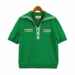 グッチ GUCCI 2024SS GG ジャガード ウール ポロシャツ セーター 半袖 ホースビット 金具 M グリーン 緑 ベージュ 国内正規品