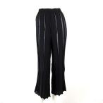 ポールスミス PAUL SMITH パンツ ニット ストライプ 絹 シルク シフォン シアー ストレッチ M 黒 ブラック 紺 ネイビー レディース