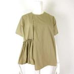 ショッピングdholic ディーホリック DHOLIC ブラウス プルオーバー アシンメトリー 切替 タック フリル フレア クルーネック 半袖 M ベージュ レディース