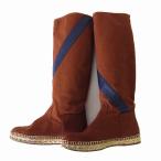 エルメス HERMES ブーツ ロングブーツ キャンバス 本革 レザー ライン エスパドリーユ 38 キャメルブラウン 紺 24cm くつ 靴 シューズ