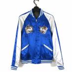 ヴァンキッシュ VANQUISH スカジャン リバーシブル  MA-1 ハチ公 SHIBUYA ロゴ 刺繍 ジップアップ S 青 ブルー 白 セージグリーン