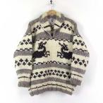 ショッピングカウチン カナダ製 NATIVE INDIAN KNIT カウチン セーター 肉厚 プルオーバー ウール 長袖 ネイティブ柄 L グレー アイボリー こげ茶 希少