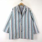 Hiroko Koshino 90*S Vintage жакет с хлопком пальто внешний retro полоса рисунок широкий Silhouette M-L бледно-голубой редкий б/у одежда 