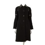 FENDISSIME フェンディッシメ イタリア製 ニット コート ジャケット アウター ウール レザー襟 M-L 42 黒 ブラック レディース