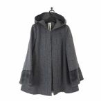 ショッピングused クーム Coomb コート アウター フード ウール 袖ファー ベルスリーブ L 42 杢 ダークグレー 美品 レディース