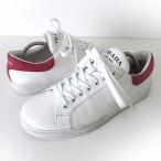 プラダ PRADA スニーカー 本革 レザー シューズ 4E3541 VITELLOPLUME 6 白 ホワイト 赤 レッド 26.0cm くつ 靴 近年モデル メンズ