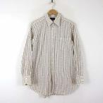 ダンヒル dunhill 英国製 シャツ ドレスシャツ ワイシャツ コットン 長袖 ブロックチェック柄 ロゴ 刺繍 L 白 ホワイト 茶色 黄色