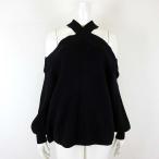 ショッピングzara ザラ ZARA ニット セーター 変形 クロス オフショル 畦編み 切替 ボリューム袖 長袖 M 黒 ブラック レディース