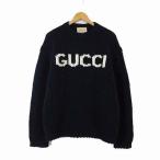 グッチ GUCCI 2023AW ニット セーター インタルシア ロゴ ウール INTARSIA KNIT LOGO WOOL JUMPER 長袖 M 紺 ネイビー 白 国内正規品