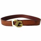 ドルチェ&ガッバーナ ドルガバ DOLCE&GABBANA ベルト レザーベルト 本革 レザー ロゴ メタル バックル 85cm 茶色 ブラウン イタリア製