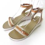 エルメス HERMES サンダル ウエッジサンダル アンクルストラップ キャンバス 本革 レザー 38 ベージュ ブラウン 24.0cm 靴 シューズ