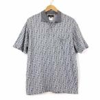 フェンディ FENDI ポロシャツ シャツ トップス ズッカ柄 コットン 半袖 L 50 グレー ダークグレー 杢 イタリア製 メンズ