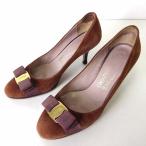 サルヴァトーレフェラガモ Salvatore Ferragamo パンプス ヴァラ リボン 本革 スエード レザー 6.5 D ブラウン 23.5cm 靴 シューズ