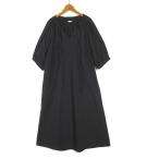 オペークドットクリップ OPAQUE.CLIP スキッパー デザイン ボックス ワンピース ロング 防シワTC素材 ボリュームスリーブ 長袖 M 38 黒