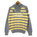  Munsingwear одежда MUNSINGWEAR вязаный свитер SOLOTEX шерсть половина Zip окантовка Logo лоскутное шитье нашивка длинный рукав M серый желтый 